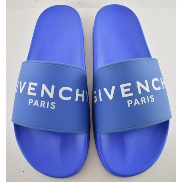 Givenchy Paris Blue White Logo Rubber Pool Slide Sandal Flip Flop Flat 44 11 main image 9